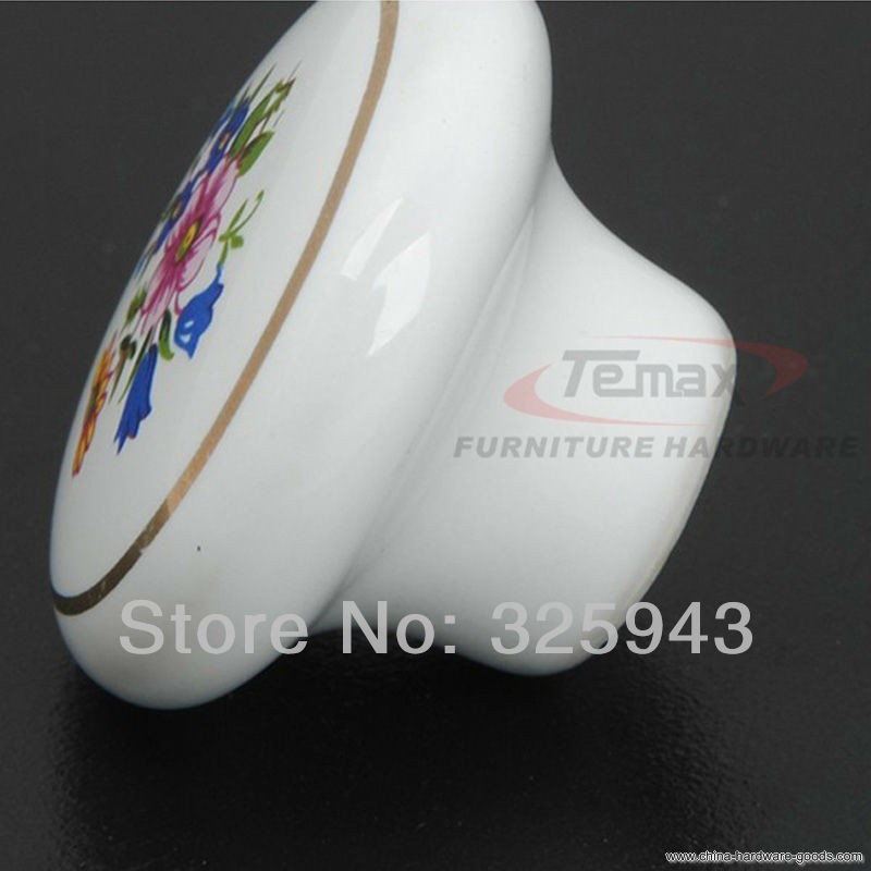10pcs pastroal european white flower ceramic knobs pulls kitchen cabinets dresser drawer handles furnitrue hardware - Click Image to Close