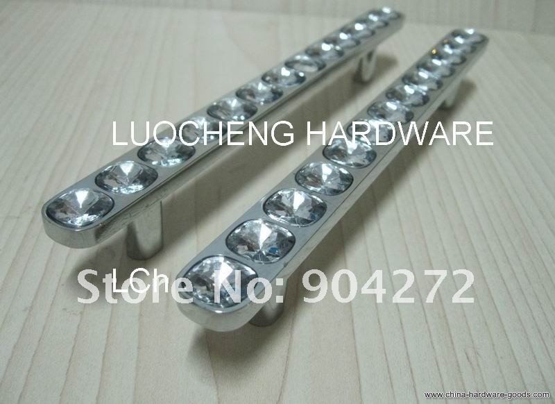 50pcs/ lot newly-designed 175 mm clear crystal handle with aluminium alloy chrome metal part - Click Image to Close