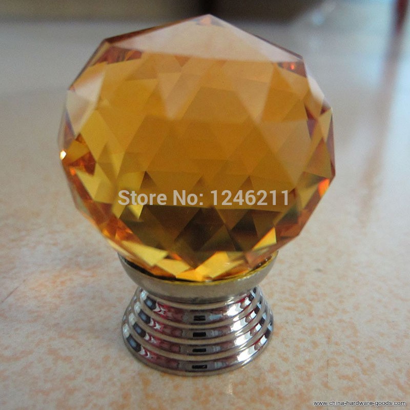 amber round crystal glass cabinet drawer door pull knob handle 30mm(10pieces) - Click Image to Close