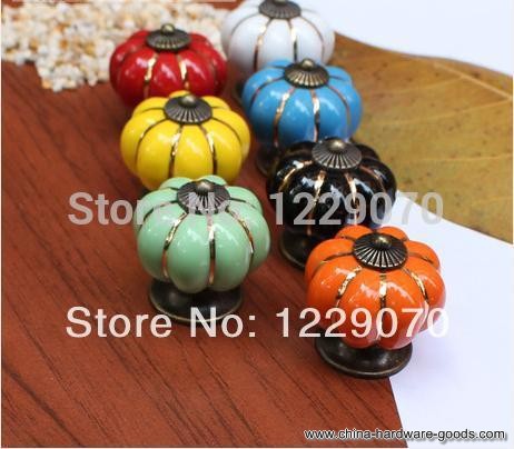 cartoon style european colorful white pumpkin knobs cabinet wardrobe ceramic cupboard drawer knob in furniture pull handle - Click Image to Close