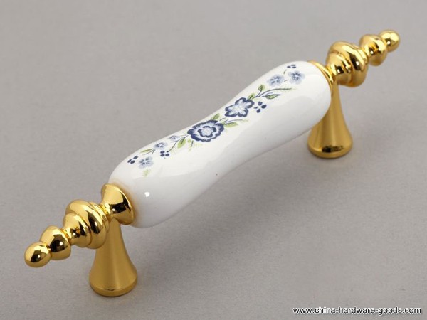ceramic bright golden funiture handle flower long shaped closet knob european rural style cabinet pull - Click Image to Close