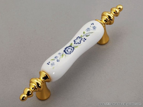 ceramic bright golden funiture handle flower long shaped closet knob european rural style cabinet pull - Click Image to Close