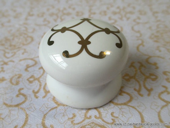 ceramic knobs white gold / shabby chic dresser drawer knobs pulls handles / french country kitchen cabinet knobs pull handle - Click Image to Close