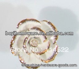 new design white ceramic flower knobs with gold edge cabinet pull kitchen cupboard knob kids drawer knobs mg2015