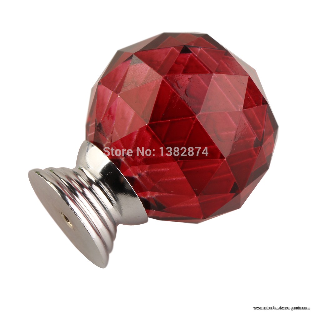 beautiful sphere crystal single-arch bedroom modern furniture handles knobs red color a#v9 68298.02 - Click Image to Close