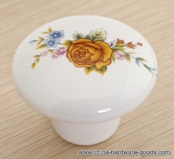 ceramic drawer kichen cabinet knob handle white yellow flower porcelain dresser cupboard furniture door decoration pull knob