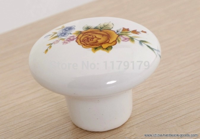 ceramic drawer kichen cabinet knob handle white yellow flower porcelain dresser cupboard furniture door decoration pull knob - Click Image to Close