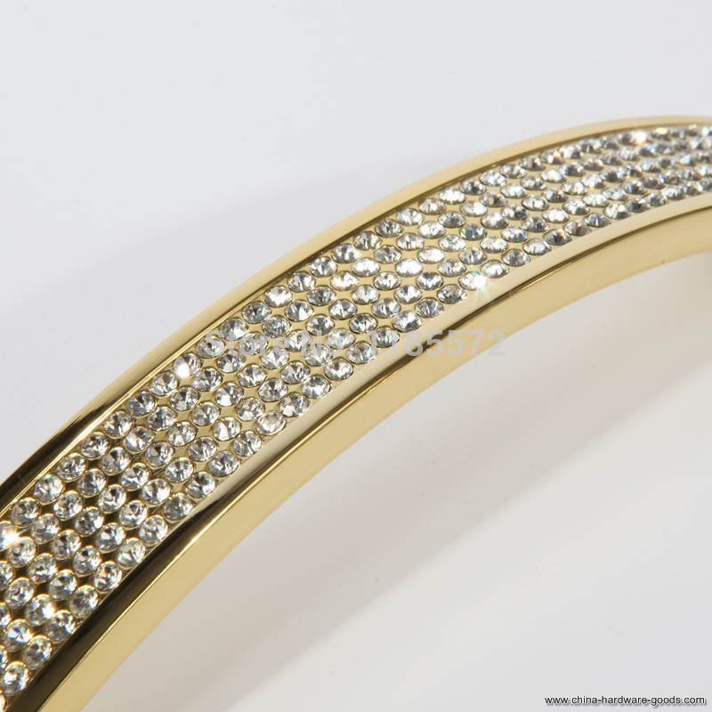 128mm golden zinc alloy cabinet handle with crystal - Click Image to Close