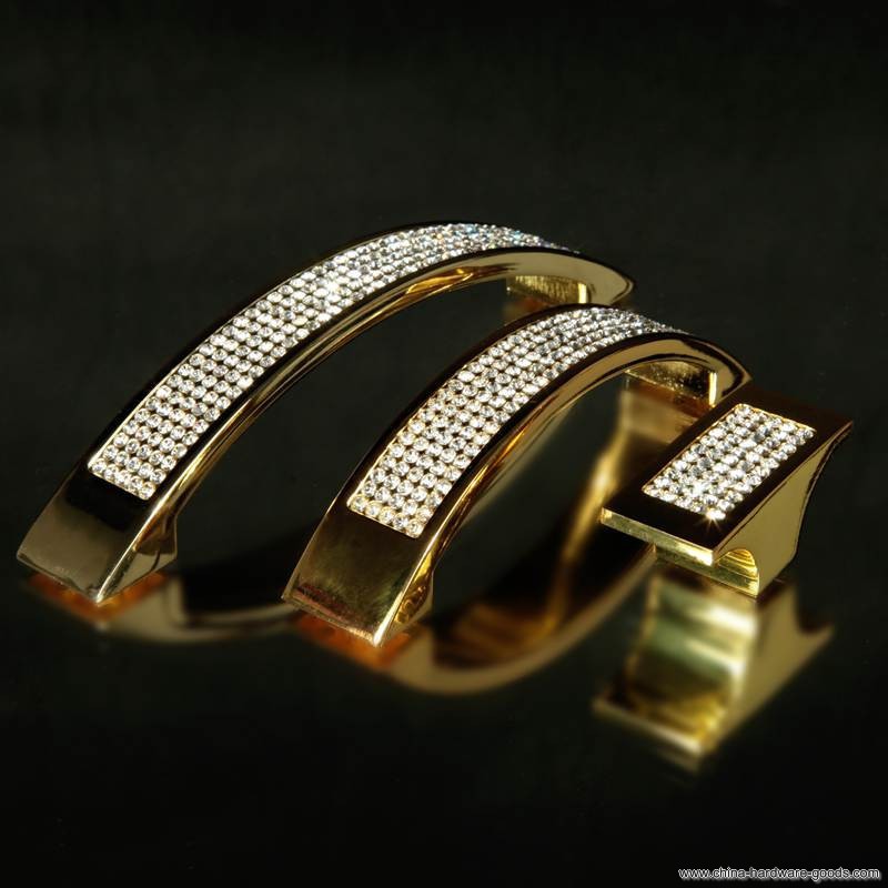 128mm golden zinc alloy cabinet handle with crystal - Click Image to Close