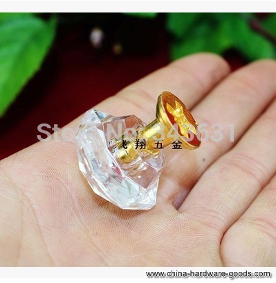 25mm acrylic plastic handle golden pedestal drawer furniture handle crystal diamond head gift whole