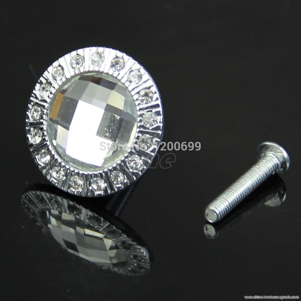 c18 - kitchen round clear crystal cabinet drawer knob handle wardrobe hardware - Click Image to Close