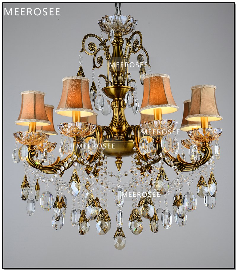 bronze finished antique crystal chandelier lingting luxurious brass crystal lamp lustre suspension light md8504 l8 d750mm h750mm