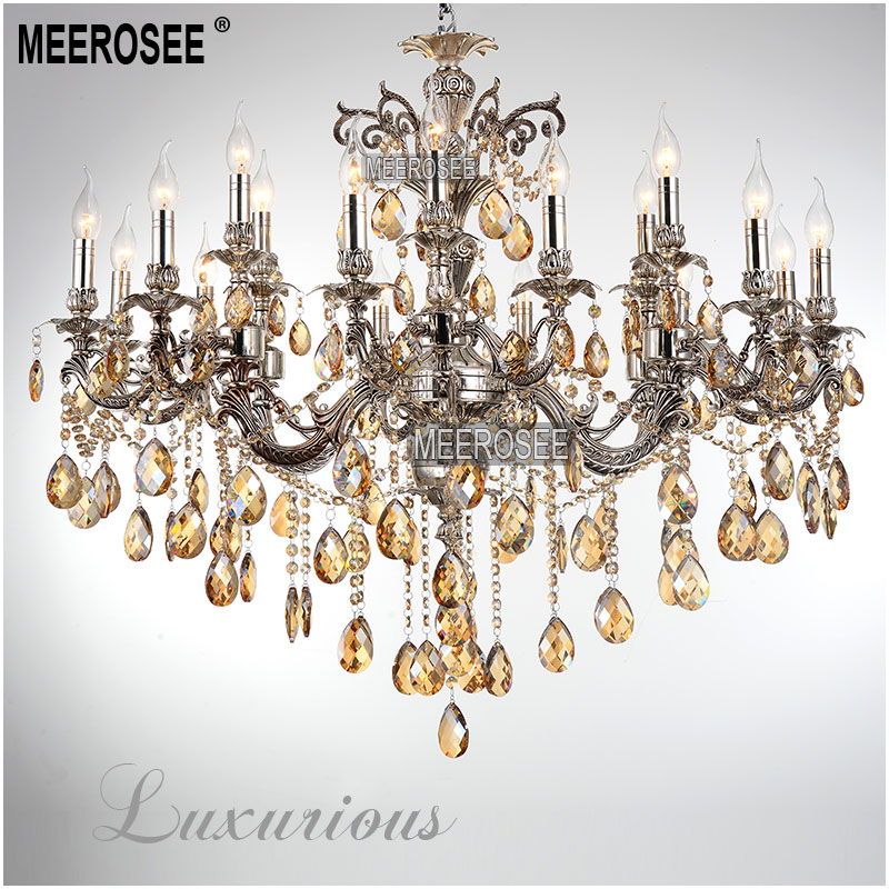 large 18 arms antique silver crystal chandelier lighting fixture cristal lustre lamp for el villa md8707 l18 d1030mm h830mm