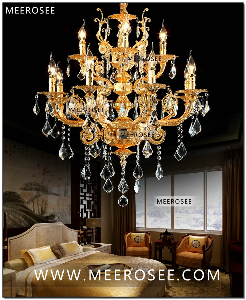 modern luxury 12 arms crystal chandelier lamp gold suspension lustre crystal light for foyer lobby md8857 l8+4 d750mm h750mm - Click Image to Close