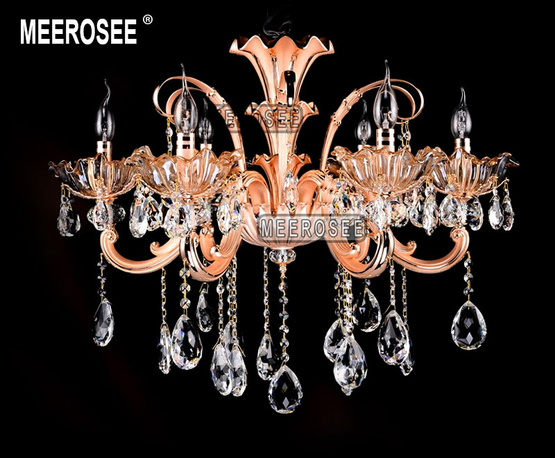 rose gold 6 arms crystal chandelier lighting modern floral crystal light fixture lustres lamp for foyer md2107 d740mm h600mm - Click Image to Close