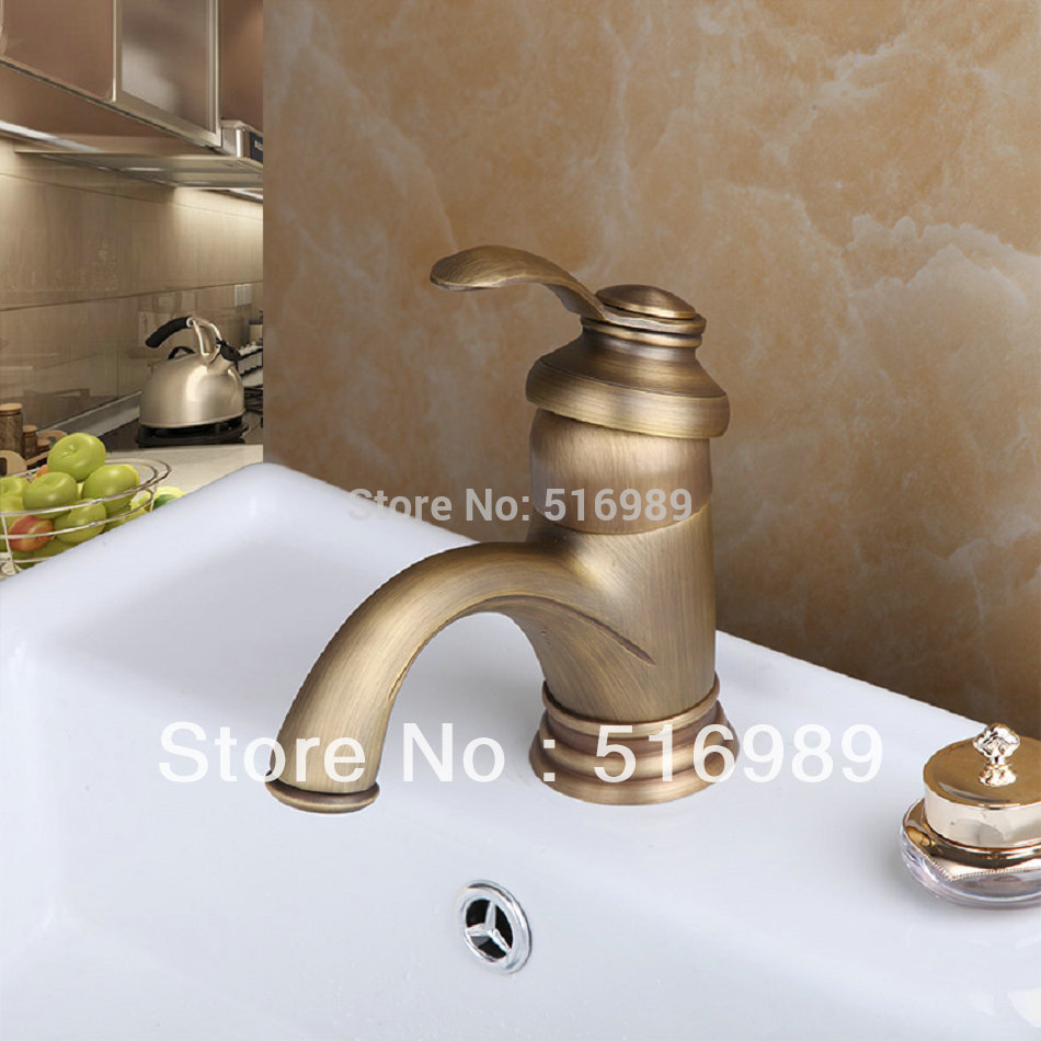 beautifully classic antique brass deck mounted bathroom basin sink faucet mixer tap faucets 8653 - Click Image to Close