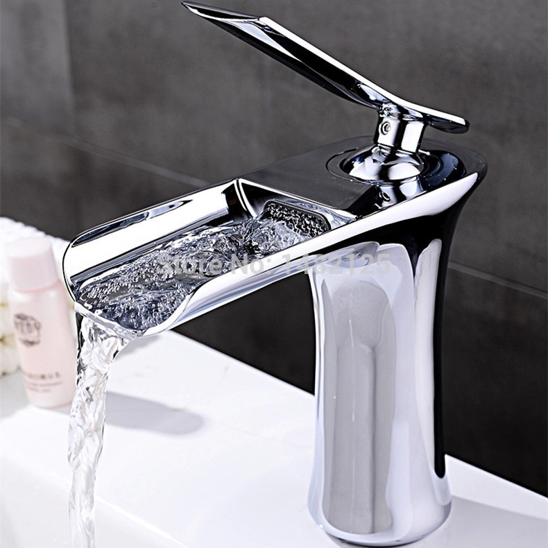lovely shape brass 2014 new arrival single handle waterfall faucet --- chrome