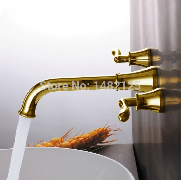 luxury golden 8 inch widespread in wall basin faucet torneira