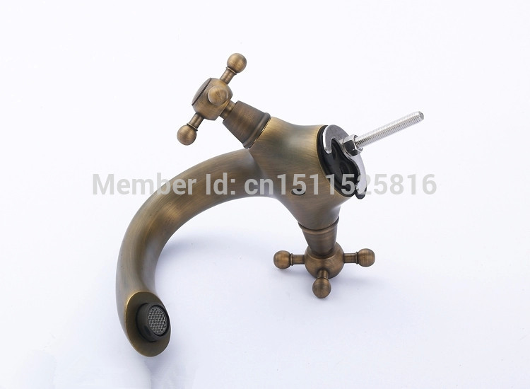 whole retail polished copper twin handles basin faucet deck mounted antique brass bathroom taps mixer torneira banheiro