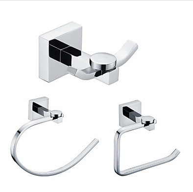 wall mounted square bathroom accessories set brass chrome,robe hook,towel ring,paper holder