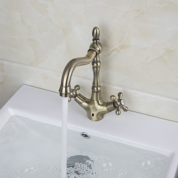 and cold mixer tap antique bronze 2 handles bathroom faucet deck mounted brass basin faucet bathroom sink mixer 8632-1/18