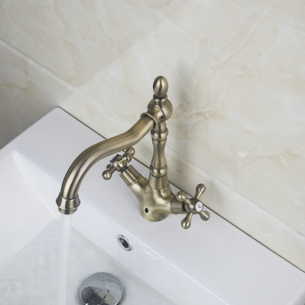 and cold mixer tap antique bronze 2 handles bathroom faucet deck mounted brass basin faucet bathroom sink mixer 8632-1/18 - Click Image to Close