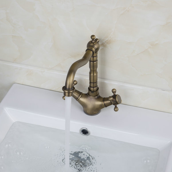 antique brass 2 handles bathroom faucet and cold mixer tap deck mounted brass basin faucet bathroom sink mixer 8632/18