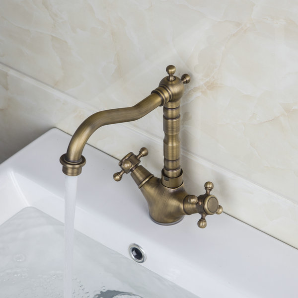 antique brass 2 handles bathroom faucet and cold mixer tap deck mounted brass basin faucet bathroom sink mixer 8632/18