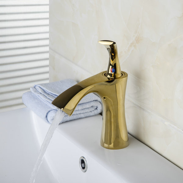 polished golden finished sink faucet modern design single handle solid brass bathroom faucet dv-9837
