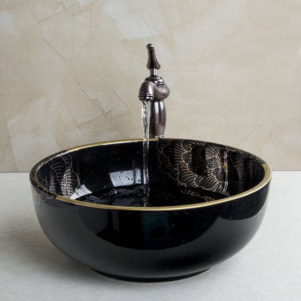 bathroom black ceramic washbasin sink&oil rubbed bronze faucet mixer tap bathroom sinks set 460397040