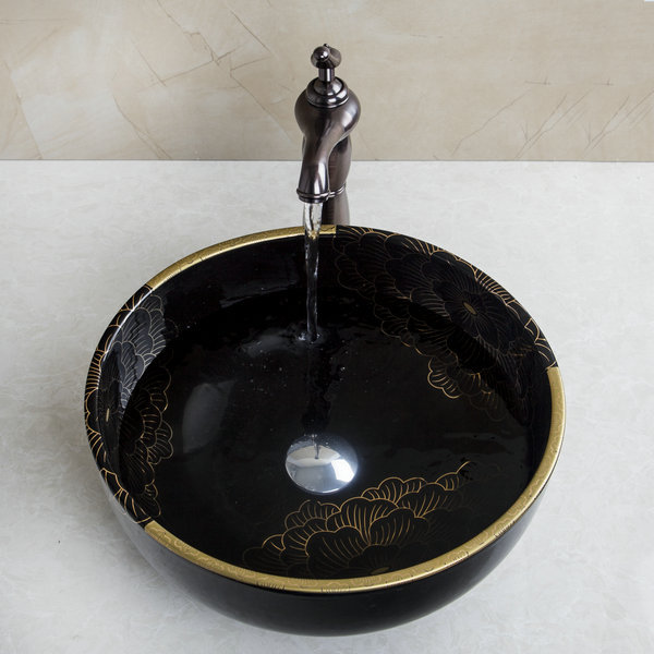 bathroom black ceramic washbasin sink&oil rubbed bronze faucet mixer tap bathroom sinks set 460397040 - Click Image to Close