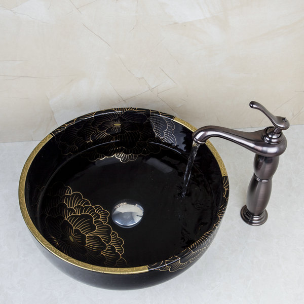 bathroom black ceramic washbasin sink&oil rubbed bronze faucet mixer tap bathroom sinks set 460397040