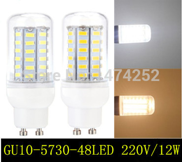 1pcs new arrival smd 5730 gu10 led corn bulb 12w 48led gu10 5730 smd lamp warm white /white,220v gu10 led lighting zm00814