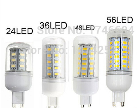 24led 36led 48led 56led led lighting g9 cool white / warm white 220v 5730 led corn lights transparent cover zm00768