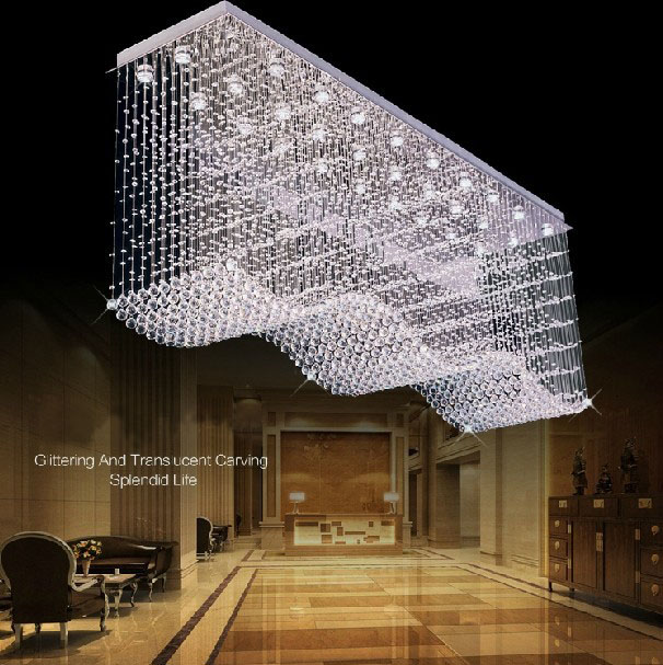 best sell large crystal chandeliers el chandelier lighting lustre rectangle crystal droplight l100*w30*h90cm - Click Image to Close