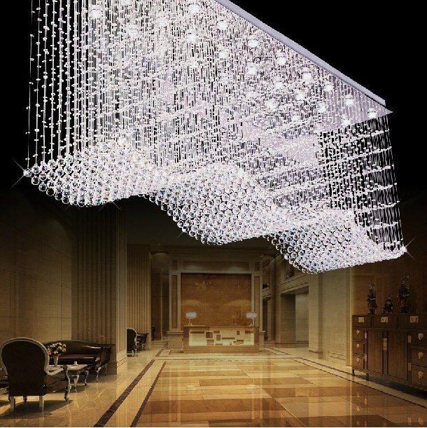 best sell large crystal chandeliers el chandelier lighting lustre rectangle crystal droplight l100*w30*h90cm - Click Image to Close