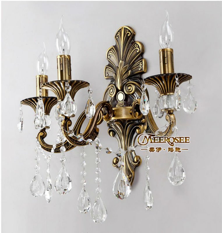 brass finish crystal wall light 3 lights bronze color wall lustre lamp - Click Image to Close