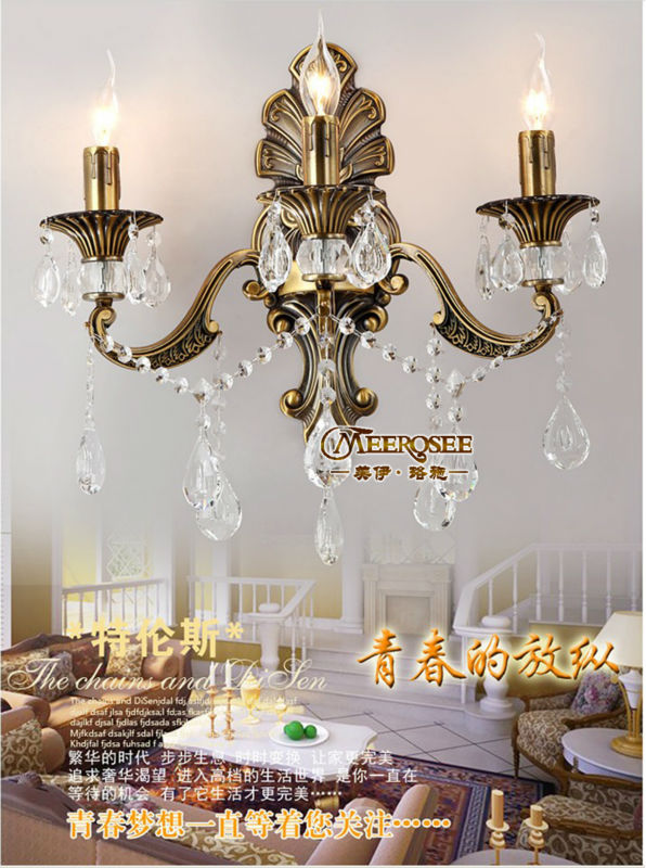 brass finish crystal wall light 3 lights bronze color wall lustre lamp - Click Image to Close
