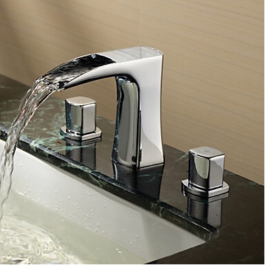 brass sink waterfall bathroom basin faucet handles & cold mixer water tap deck mounted chrome torneira para banheiro lavabo