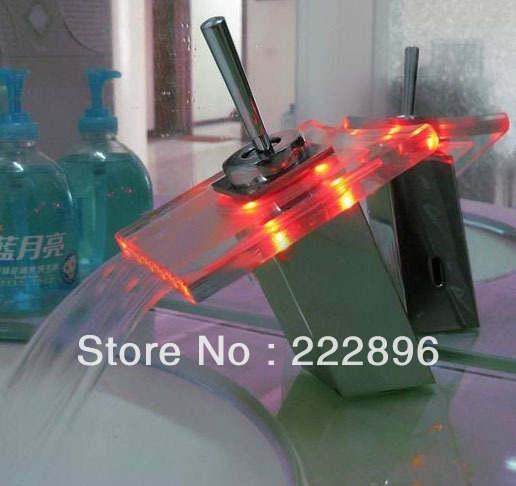 copper sink vanity tap led 3 color changing temperature sonsor bathroom faucet mixer waterfall torneira led banheiro grifo ledla