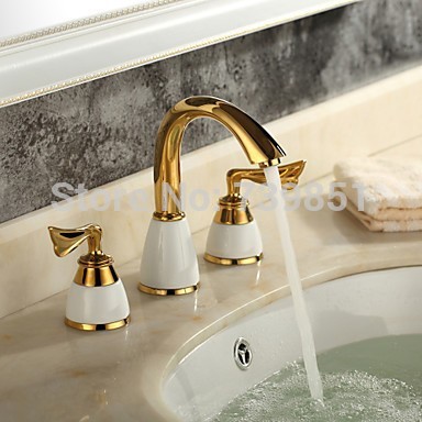 upscale golden copper sink dual holder three hole bathroom basin faucet for bathroom cabinet cold water mixer tap to wash
