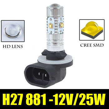 25w h27 881 car front fog lamp 12v cree led auto driving daytime running light white zm00225