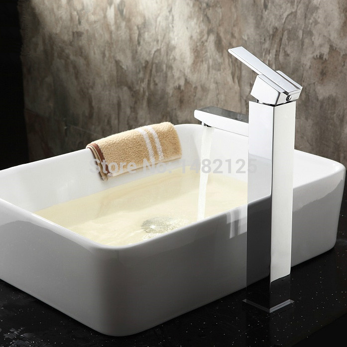 contemporary single handle waterfall brass vessel faucet