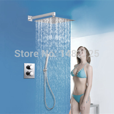 european style in wall thermostatic bathroom shower set with 12 inch square rain shower