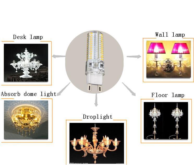 1pcs mini g9 6w 9w led lamp 3014 smd ac 200v 240v silicone body led corn bulb 64leds 104leds crystal chandelier cob spot light
