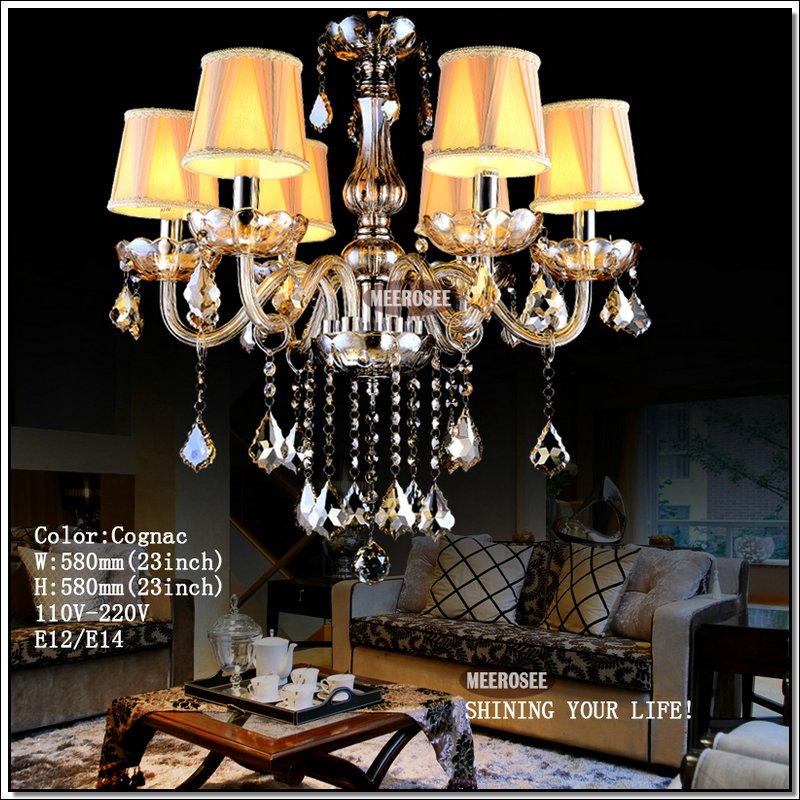glass clear crystal lighting amber crystal pendants light fitting champagne lustre of living lampshade 6 arms mds01