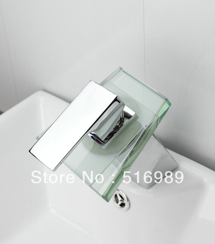 basin sink faucet waterfall glass mixer bathroom polished chrome sink tap leon42 - Click Image to Close