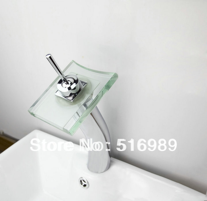 bathroom faucet deck mount basin sink chrome brass mixer ta glass waterfall leon32 - Click Image to Close