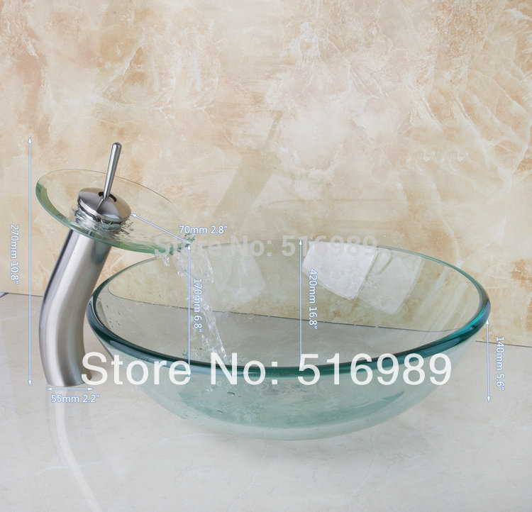 contemporary nickel brushed faucet washbasin tempered bathroom nice glass sink with water faucet basin set