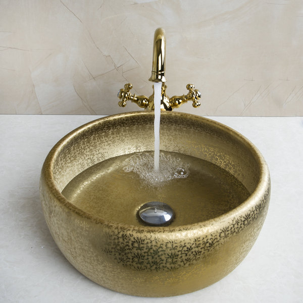 luxy polished golden faucet tap round paint golden bowl sinks / vessel basins with washbasin ceramic basin sink set 46049834